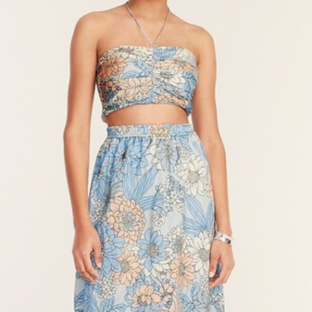 NWOT J.Crew Collection Textured Satin Halter Top In Zinnea Floral Print M
